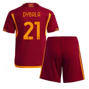 AS Roma Paulo Dybala #21 Hemmaställ Barn 2023-24 Kortärmad (+ Korta byxor)